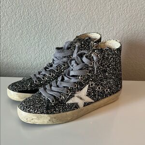Golden Goose Francy Black Glitter High-Top Sneakers Women's Size 7